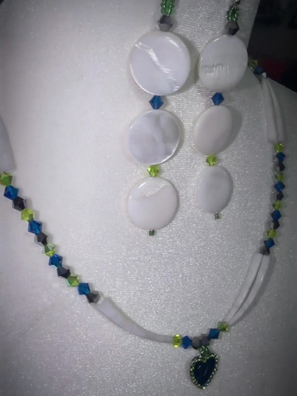 White Shell and Blue-Green Seattle 12s Bead Necklace